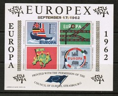 U.S.A.  Scott # UNLISTED** VF MINT NH EUROPEX '62 OVERPRINTED Souvenir Sheet (SS-539) - Cartes Souvenir