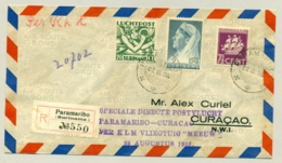 Suriname - 1938 - Mengfrankering Op R-cover Per Speciale Directe Postvlucht Van Paramaribo Naar Curacao - Suriname ... - 1975