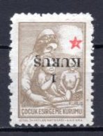 1952 TURKEY SURCHARGE ERROR - 1 KURUS SURCHARGED TURKISH SOCIETY FOR THE PROTECTION OF CHILDREN MNH ** - Charity Stamps