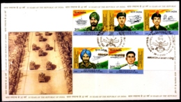 50 YEARS OF THE REPUBLIC OF INDIA-SETENANT SET OF 3+2 ON FDC-INDIA-2000-BX2-4 - Plaatfouten En Curiosa