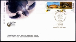 OLIVE RIDLEY TURTLES-ENDANGERED SPECIES-SETENANT PAIR ON FDC-INDIA-2000-EFO-BX2-4 - Variétés Et Curiosités