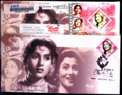 MADHUBALA-INDIDIAN CINE ICON-MS ON FDC-2x Diff FDCs-INDIA-2008-EFO-BX2-4 - Plaatfouten En Curiosa