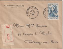 Oblitération Conférence De Paris (29/07/1946 Au 15/10/1946) Recommandé Paris 126 11-10-1946 - 1921-1960: Modern Tijdperk