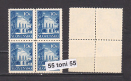 1940 - Residence Of The President, Bratislava Michel Nr.70 – MNH Block Of Four Slovaquie / Slovakia - Nuovi