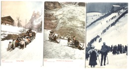 WINTER SPORTS IN SWITZERLAND 3 Postcards Schlitteln + Tailing Party C. 1908 - Unclassified