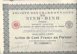 LOT DE 9 ACTIONS : SOCIETE DES CHARBONNAGES DE NINH - BINH - 1929 -TB - Miniere