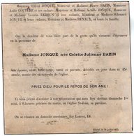 VP16.816 - ELBEUF 1875 - Faire - Part De Décès De Mme JONQUE Née Colette - Julienne BAZIN - Décès