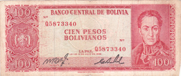 BILLET BOLIVIE De 100 PESOS BOLIVIANOS De 1962 - Simon Bolivar - N° Rouge Q58 - Bolivien