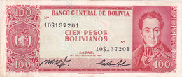 BILLET BOLIVIE De 100 PESOS BOLIVIANOS De 1962 - Simon Bolivar - N° Noir 10S - Bolivië