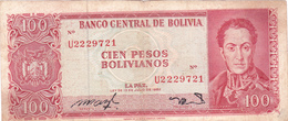 BILLET BOLIVIE De 100 PESOS BOLIVIANOS De 1962 - Simon Bolivar - N° Rouge U22 - Bolivia