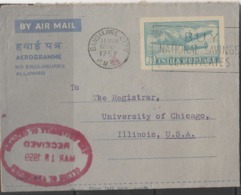 1959 AEROGRAMME 75P  FROM INDIA(BANGALORE R.M.S.) TO USA WITH SLOGAN CANCELLATION - Aerogrammi