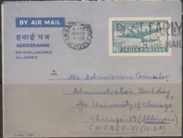 1958 AEROGRAMME 75NP FROM INDIA TO USA  WITH SLOGAN CANCELLATION - Aérogrammes