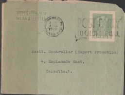 1960 INLAND LETTER 10NP FROM CALCUTTA R.M.S.   WITH SLOGAN CANCELLATION - Inland Letter Cards