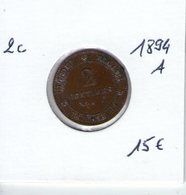 France. 2 Centimes Ceres. 1894 A - B. 2 Centimes