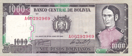 BILLET BOLIVIE De 1000 PESOS BOLIVIANOS De 1982 - J.A De Padilla - N° Rouge A00 - Bolivie