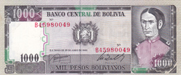 BILLET BOLIVIE De 1000 PESOS BOLIVIANOS De 1982 - J.A De Padilla - N° Rouge B45 - Bolivien