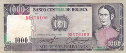 BILLET BOLIVIE De 1000 PESOS BOLIVIANOS De 1982 - J.A De Padilla - N° Rouge D51 - Bolivie