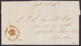 1840. ENVUELTA. MARCA POSTAGE PAID CORONADA. DIRIGIDA A CAPE TOWN. MNS. POST PAID 10 B. MUY INTERESANTE Y RARÍSIMA. - ...-1840 Vorläufer