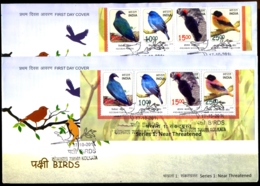 NEAR THREATENED BIRDS-SERIES-1-SET OF 4 ON FDC-2x FDCs WITH COLOR VARIETY-INDIA-2016-BX2-6-8 - Variétés Et Curiosités