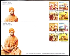 150th BIRTH ANNIVERSARY OF WAMI VIVEKANANDA- SETENANT BLOCK OF 4  ON FDC-2 X FDCs- INDIA-2013-BX2-6-18 - Plaatfouten En Curiosa