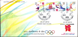 2012 LONDON OLYMPICS-SETENANT STRIP  OF 4  ON FDC-INDIA-2012-BX2-6-19 - Plaatfouten En Curiosa