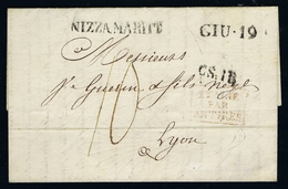 Italy Complete Letter NIZZA MARITE  GIU.19  CSIB Par Antibes  To Lyon 1822 - 1. ...-1850 Prefilatelia