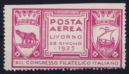 ITALY POSTA AEREA LIVORNO 1925  XII CONGRESSO FILATELICIO ITALIANO - Posta Aerea