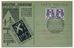 FRANCE - CP Commémorative - 1ere Exposition Philatélique - COLOMBES - 1946 - Bolli Commemorativi