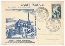 FRANCE - CP Commémorative - TOUCY (Yonne) Eglise St Pierre / Cachet Expo Documentation Historique 1946 - Bolli Commemorativi
