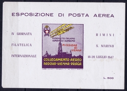 ITALY  ESPOSIZIONE DI POSTA AEREA   MISSIONE DI VIENNA   RIMINI S. MARINO 1947 - Correo Aéreo