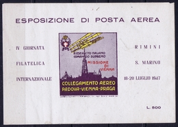 ITALY  ESPOSIZIONE DI POSTA AEREA   MISSIONE DI VIENNA   RIMINI S. MARINO 1947 - Luchtpost