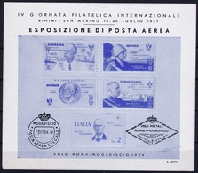 ITALY  ESPOSIZIONE DI POSTA AEREA   IV GIORNATA FILATELICA  VOLO ROMA - MOGADISCIO 1934   RIMINI S. MARINO 1947 - Poste Aérienne