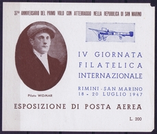 ITALY  ESPOSIZIONE DI POSTA AEREA   IV GIORNATA FILATELICA    RIMINI S. MARINO 1947 - Luftpost