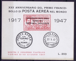 ITALY XXX  ANNIVERSARIO DEL PRIMO FRANCOBOLLO DI POSTA AEREA NEL MONDO 1917-1947   TORINO 1947 - Airmail