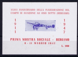 ITALY XXXVI  ANNIVERSARIO DELLA INAUGURAZIONE DEL CAMPO DI AVIAZIONE AU OSIO SOTTO BERGAMO 1947 - Airmail