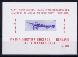 ITALY XXXVI  ANNIVERSARIO DELLA INAUGURAZIONE DEL CAMPO DI AVIAZIONE AU OSIO SOTTO BERGAMO 1947 - Airmail