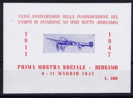 ITALY XXXVI  ANNIVERSARIO DELLA INAUGURAZIONE DEL CAMPO DI AVIAZIONE AU OSIO SOTTO BERGAMO 1947 - Poste Aérienne