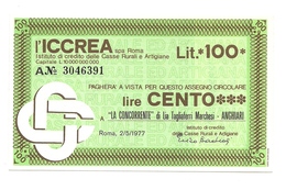 1977 - Italia - ICCREA - "La Concorrente" Di Lia Tagliaferri Marchesi - Anghiari - [10] Chèques