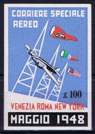 ITALY CORRIERE SPECIALE AEREO VENEZIA ROMA NEW YORK 1948 47 - Correo Aéreo