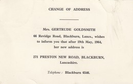 Postcard Genealogy Mrs Gertrude Goldsmith Change Of Address Blackburn 1964 My Ref  B13924 - Généalogie