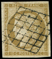 EMISSION DE 1849 - 1    10c. Bistre-jaune, Oblitéré GRILLE, TB - 1849-1850 Cérès