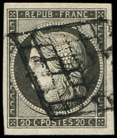EMISSION DE 1849 - 3c   20c. GRIS-NOIR, Obl. GRILLE, TB - 1849-1850 Cérès