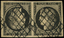 EMISSION DE 1849 - T3d  20c. Noir Sur Jaune, TETE-BECHE Obl. GRILLE, Grandes Marges, Superbe. Br - 1849-1850 Cérès