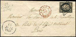 Let EMISSION DE 1849 - 3    20c. Noir Sur Jaune, Obl. GRILLE S. LSC Adressée Au Président De La République, Dateur A 15/ - 1849-1850 Cérès