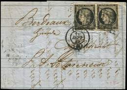 Let EMISSION DE 1849 - 3    20c. Noir Sur Jaune, PAIRE Obl. GRILLE S. LAC, Càd PARIS 10/9/49, TB - 1849-1850 Cérès