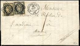 Let EMISSION DE 1849 - 3    20c. Noir Sur Jaune, 2 Ex. Obl. GRILLE S. LAC, Càd T15 St VALLERY-S-SOMME 28/11/50, Taxe 1 D - 1849-1850 Cérès