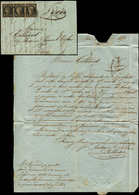 Let EMISSION DE 1849 - 3b   20c. Noir Sur CHAMOIS, Nuance Foncée, BANDE De 3 Obl. GRILLE S. LAC, Càd PARIS 8/6/50, Lettr - 1849-1850 Cérès