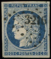 EMISSION DE 1849 - 4a   25c. Bleu Foncé, Obl. PC 3216, Frappe Superbe - 1849-1850 Cérès