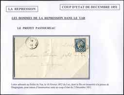 Let EMISSION DE 1849 - 4    25c. Bleu, Défx, Obl. PC 1789 S. LAC Adressée à M. Pastoureau Préfet Du Var, Càd LE LUC EN P - 1849-1850 Cérès