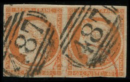 EMISSION DE 1849 - 5    40c. Orange, PAIRE Obl. GC ANGLAIS 487, Inf. Déf. Mais RR Et Frappe Superbe - 1849-1850 Cérès